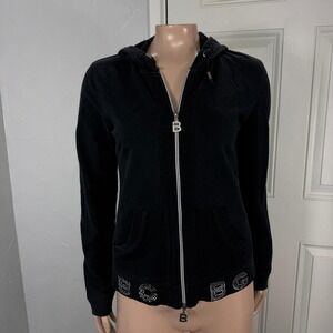 Vintage Y2K Womens Shirt BCBG jacket Sequin logo  Zip L/S Small Hoodie F4-22